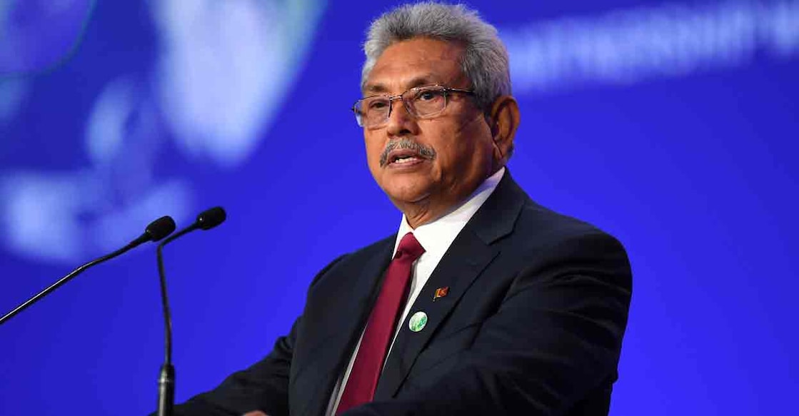 CLIMATE-UN Sri Lanka's President Gotabaya Rajapaksa presents his national statement as a part of the World Leaders' Summit at the UN Climate Change Conference (COP26) in Glasgow, Scotland, Britain November 1, 2021. Photo: REUTERS/Files