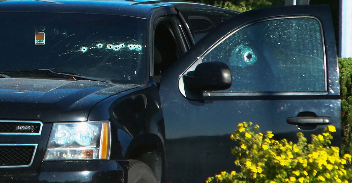 A vehicle with bullet holes visible on the windshield is seen after authorities alerted residents of multiple shootings targeting transient victims in the Vancouver suburb of Langley, British Columbia, Canada on Monday. Photo: Reuters/ Jesse Winter