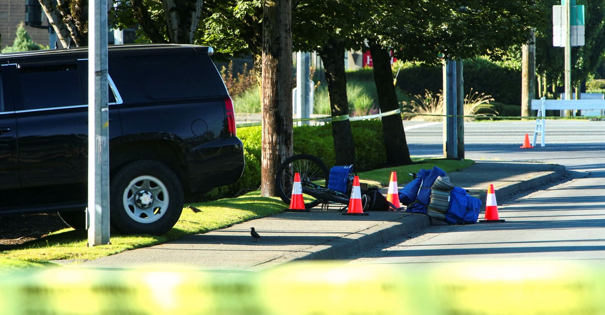 A bicycle lies on the ground at the site after authorities alerted residents of multiple shootings targeting transient victims. Photo: Reuters/ Jesse Winter
