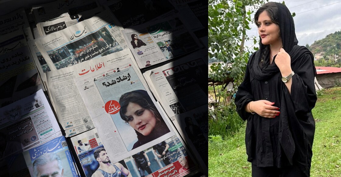 Photo 1: A newspaper with a cover picture of Mahsa Amini, a woman who died after being arrested by the Islamic republic's "morality police" is seen in Tehran, Iran September 18, 2022. Photo 2: An undated picture obtained from social media shows Mahsa Amini. REUTERS/File Photo