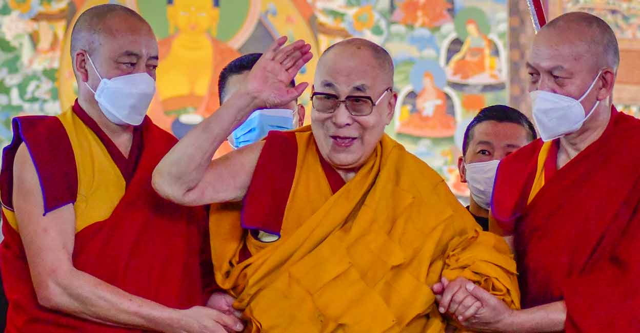 Tibetan spiritual leader Dalai Lama gesture on the last day of the Kalachakra ceremony, in Bodh Gaya on Sunday. Photo: PTI
