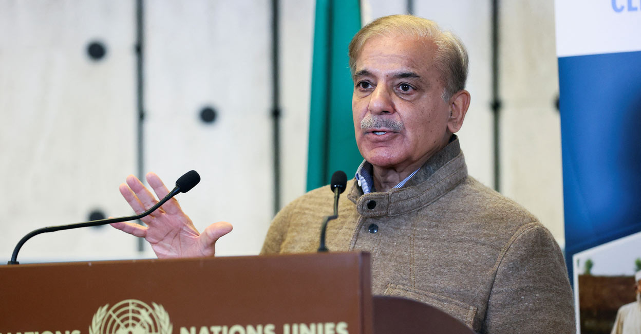 Pakistan's Prime Minister Shehbaz Sharif speaks at a news conference, during a summit on climate resilience in Pakistan, months after deadly floods in the country, at the United Nations, in Geneva, Switzerland, January 9, 2023. REUTERS/Denis Balibouse