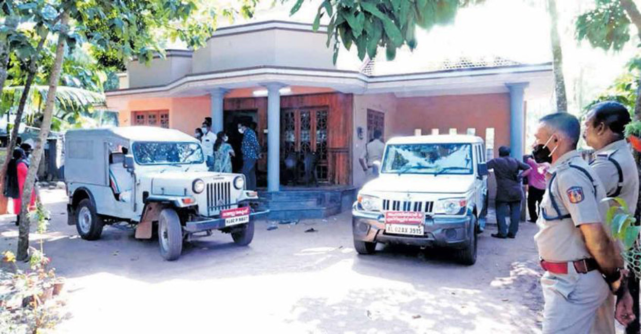 Officials at PFI’s State general secretary Abdul Sattar's house at Punnakulam in Adinad village. Photo: Manorama Online