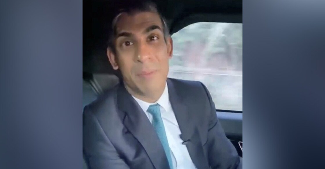 British Prime Minister Rishi Sunak appears to not be wearing his seat belt, in an unknown location in England, Britain in this screen grab taken from a social media video on January 19. Photo: REUTERS/ Rishi Sunak via Instagram