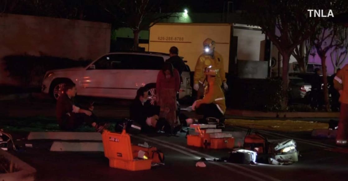 Screenshot from a viodeo shows memrgency responders working at the scene of a shooting at Monterey Park, California, U.S. January 22, 2023. TNLA/Handout via REUTERS