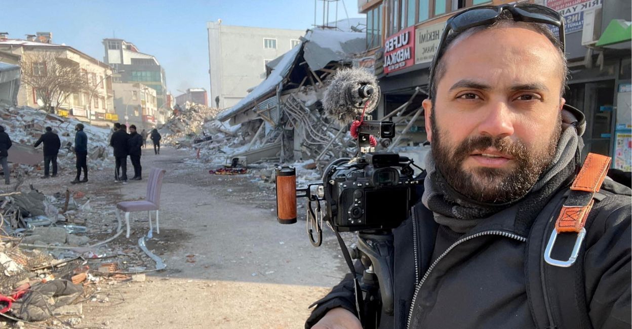 Reuters' journalist Issam Abdallah takes a selfie while working in Maras, Turkey on February 11, 2023. File photo: Reuters/Issam Abdallah