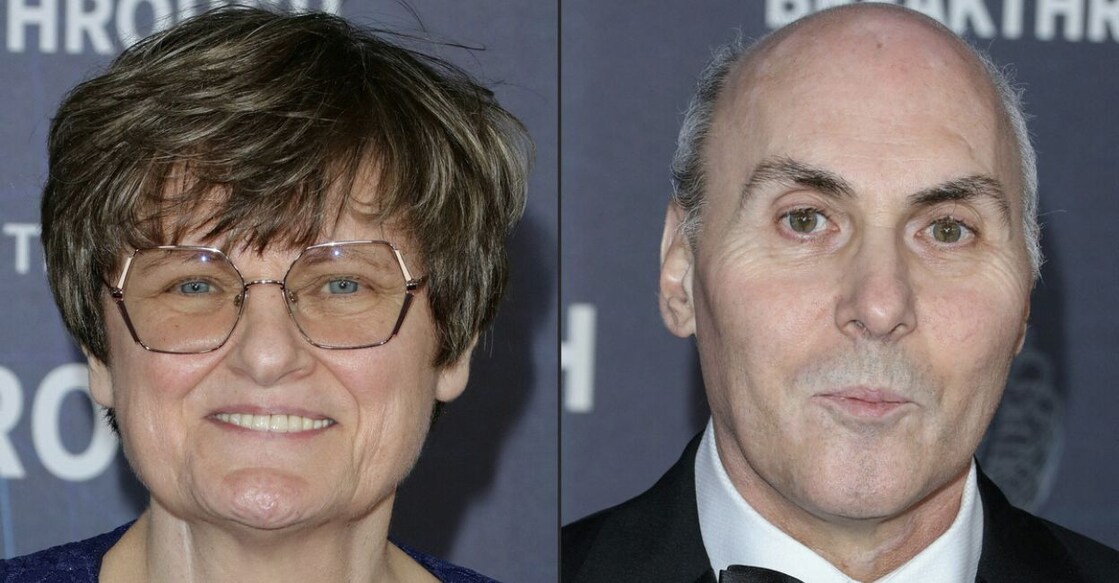 Hungarian-US biochemist Katalin Kariko (L) and US physician-scientist Dr Drew Weissman. Photo: Juan Pablo Rico/AFP