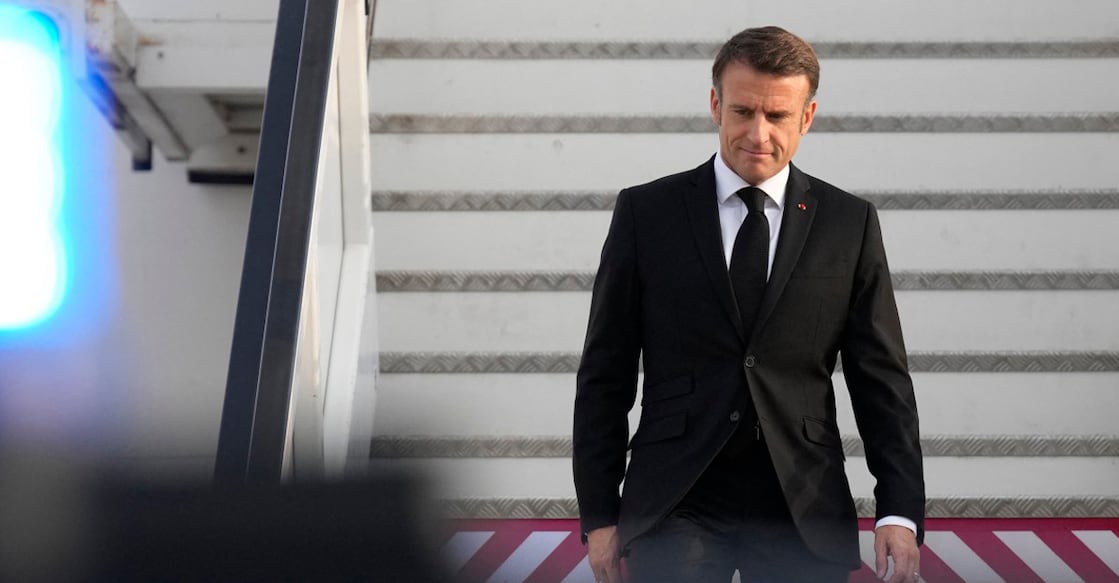 French President Emmanuel Macron arrives at the Ben Gurion airport in Tel Aviv