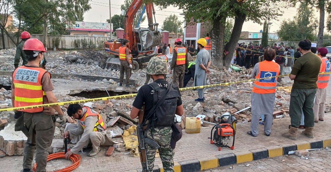 Rescue workers clear the rubble from a damaged mosque, after a suicide blast in Hangu, Pakistan September 29, 2023. Photo: Reuters