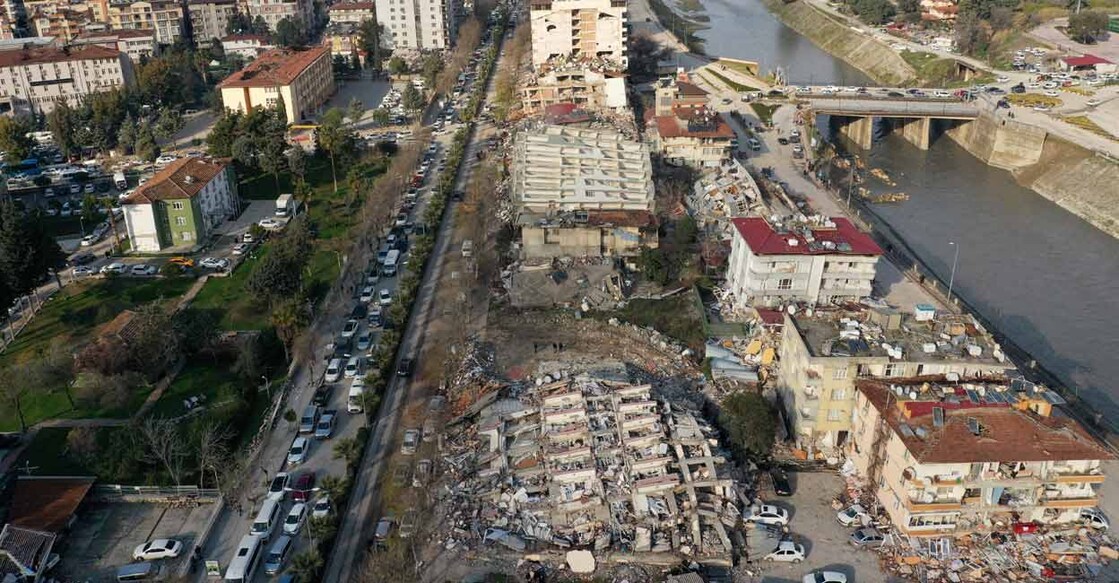 An aerial view shows collapsed and damaged buildings following an earthquake in Hatay, Turkey February 7, 2023. File photo: Reuters/Umit Bektas