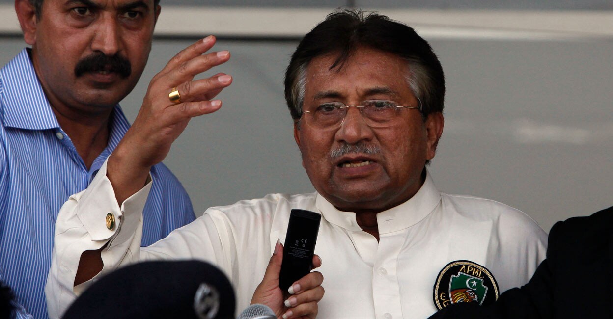 Pakistan's former President, Pervez Musharraf, addresses his supporters after his arrival from Dubai at Jinnah International airport in Karachi March 24, 2013. Musharraf returned home on Sunday after nearly four years of self-imposed exile to contest elections despite the possibility of arrest and a threat from the Taliban to kill him. REUTERS/Akhtar Soomro