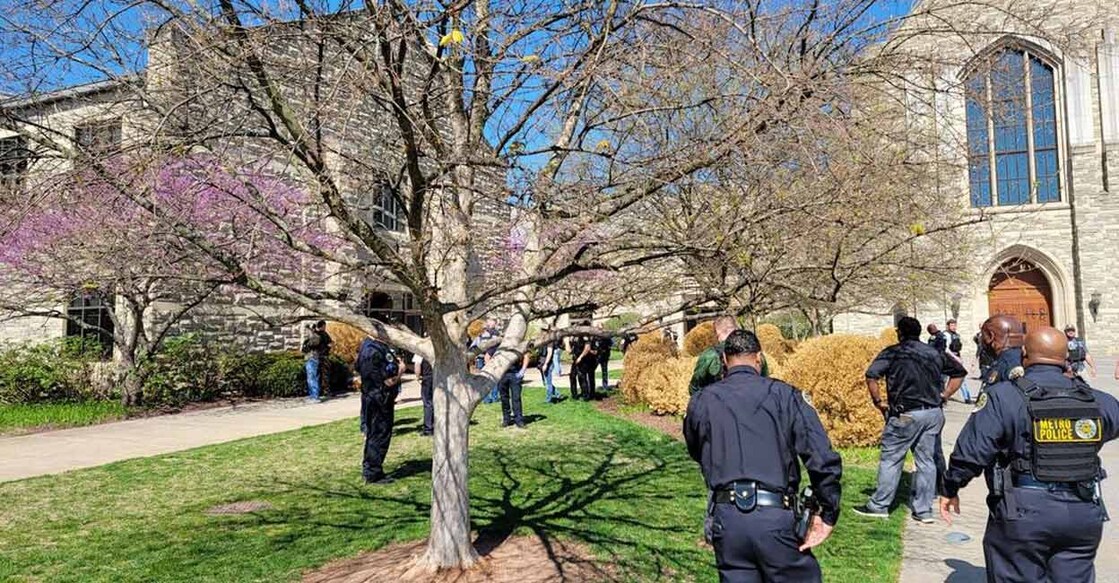 A photograph shared by the Metropolitan Nashville Police Department shows the Covenant School where the shooting took place. Photo: Twitter/@MNPDNashville