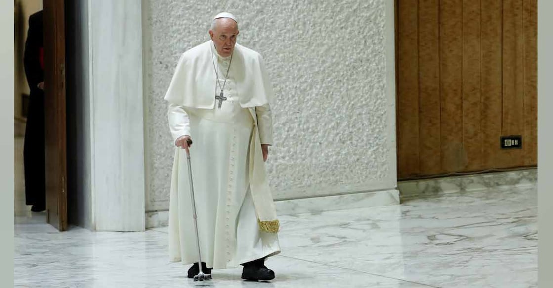 Pope Francis arrives to meet members of Roman pontifical universities and institutions at the Paul VI Hall at the Vatican on February 25, 2023. File photo: Reuters/Remo Casilli