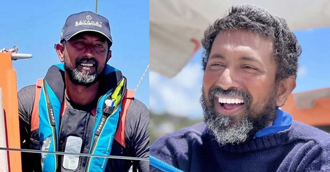 Abhilash Tomy during Golden Globe Race 2022. Photos: Twitter/@abhilashtomy