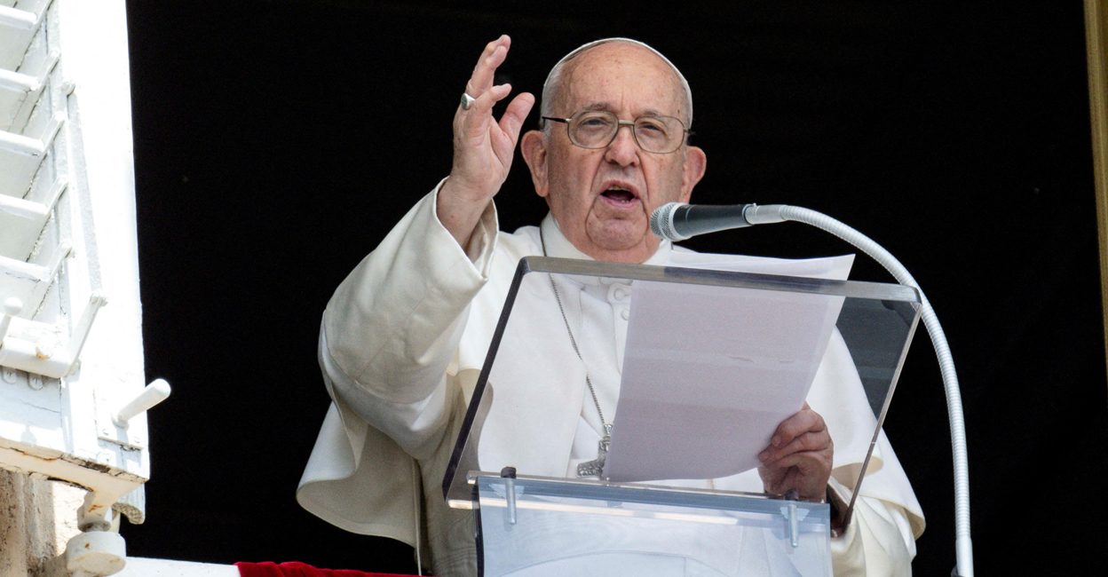 Pope Francis leads the Regina Caeli prayer from his window at St. Peter's square, at the Vatican on May 28, 2023. Photo: Vatican Media/Handout via Reuters