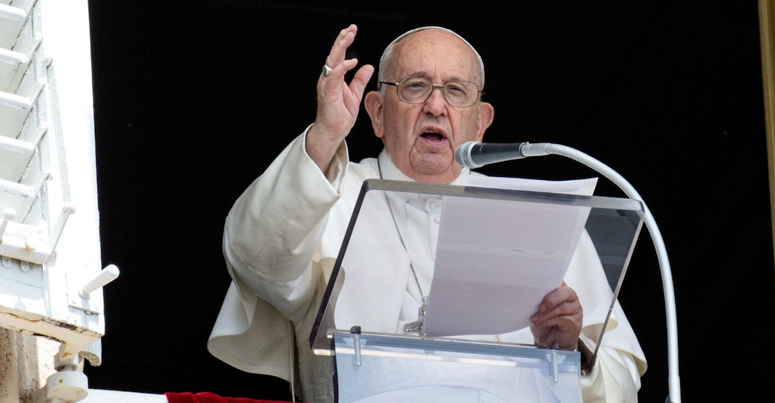 Pope Francis leads the Regina Caeli prayer from his window at St. Peter's square, at the Vatican on May 28, 2023. Photo: Vatican Media/Handout via Reuters