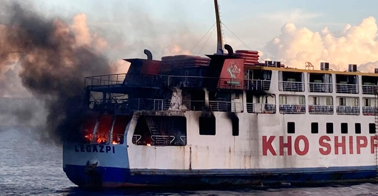 Philippines Ferry Fire A coast guard vessel was deployed to rescue those onboard and try to extinguish the flames, coast guard officials said. Photo: Philippine Coast Guard via AP