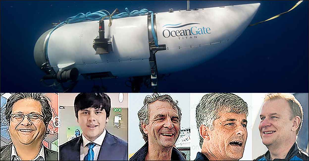 Shahzada Dawood, Suleman, Paul-Henri Nargeolet, Stockton Rush, Hamish Harding. Collage: Manorama