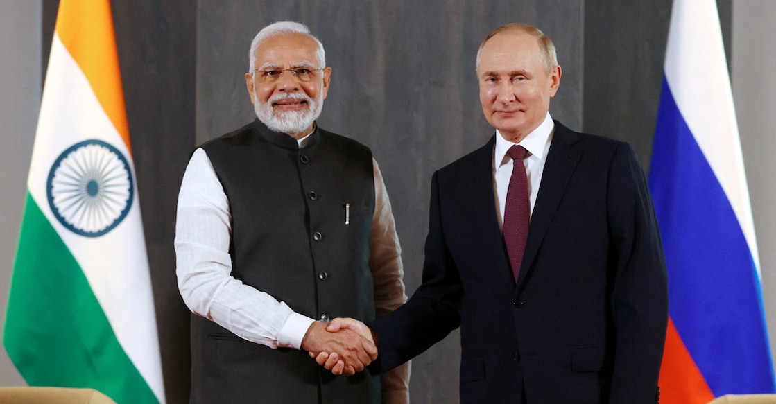 UZBEKISTAN-SCO-MODI-PUTIN Russian President Vladimir Putin and Indian Prime Minister Narendra Modi. File photo: Sputnik/Alexander Demyanchuk/Pool via REUTERS