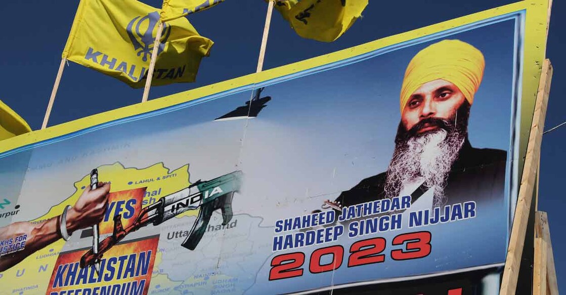 A mural features the image of late Sikh leader Hardeep Singh Nijjar, who was slain on the grounds of the Guru Nanak Sikh Gurdwara temple in June 2023, in Surrey, British Columbia, Canada September 18, 2023. Photo: REUTERS/Chris Helgren