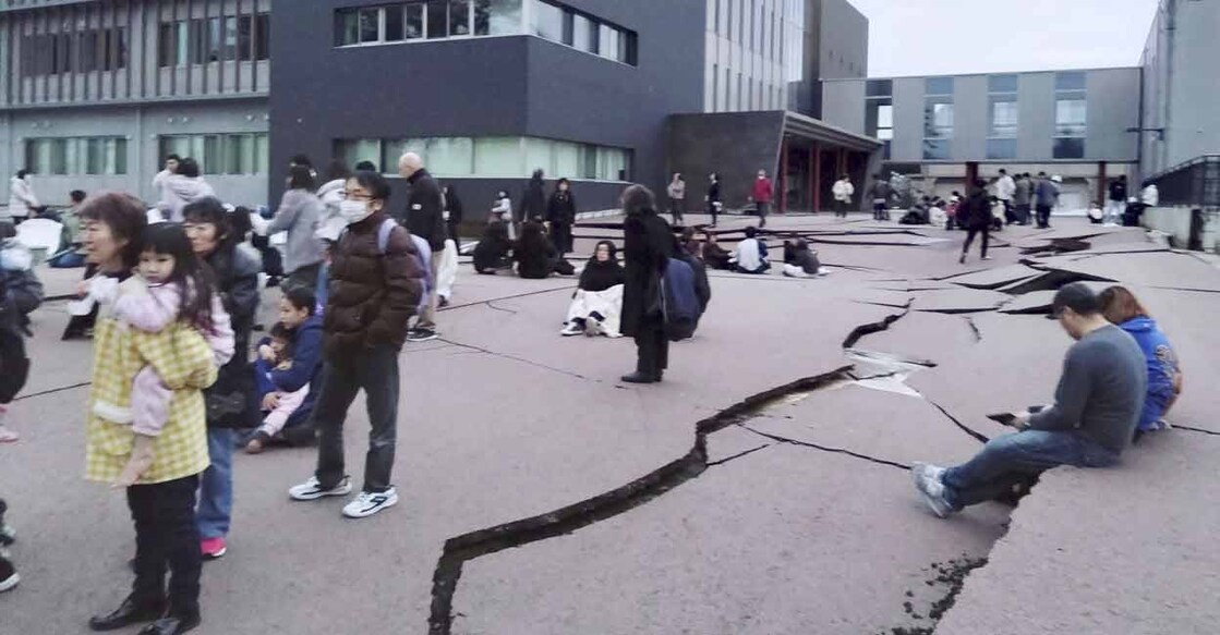 Japan Earthquake Road cracks caused by an earthquake is seen in Wajima, Ishikawa prefecture, Japan January 1, 2024, in this photo released by Kyodo. Photo: Kyodo via REUTERS