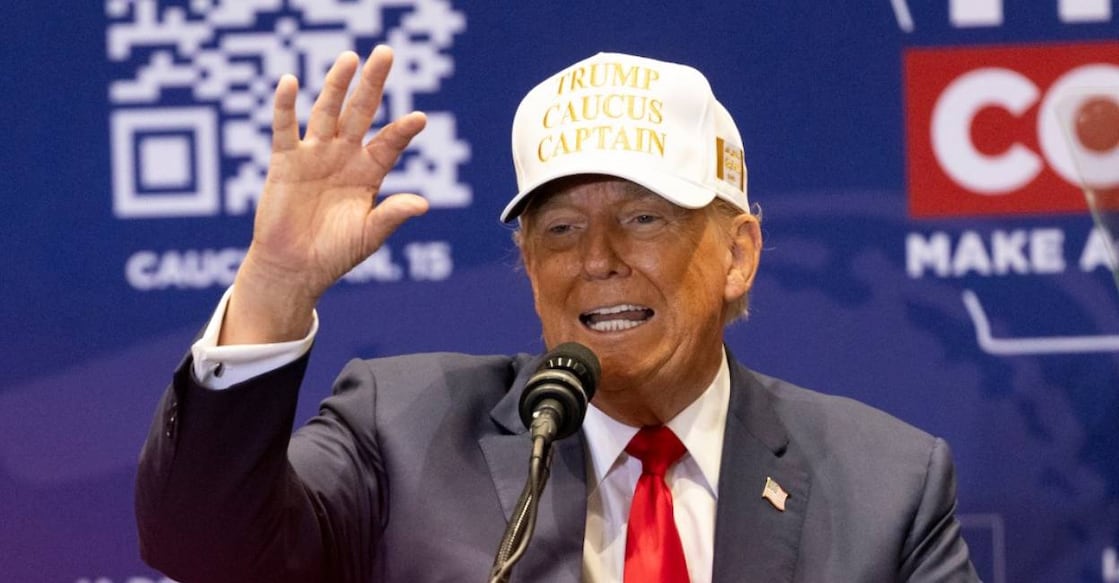 Donald Trump speaks during a "commit to caucus rally" in Indianola, Iowa, on January 14, 2024. Photo: AFP