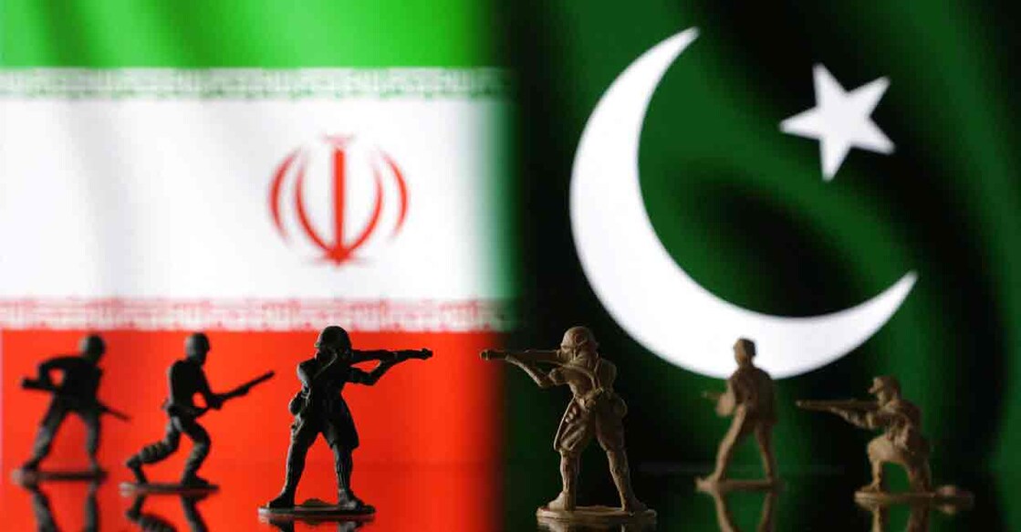 Miniature soldiers are seen in front of Iranian and Pakistani flags in this illustration taken, January 18, 2024. Photo: REUTERS/Dado Ruvic/Illustration
