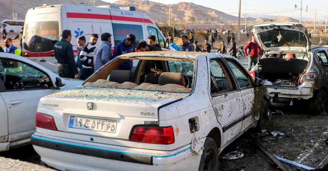 IRAN-BLAST-SOLEIMANI People gather at the scene of explosions during a ceremony held to mark the death of late Iranian General Qassem Soleimani, in Kerman, Iran, January 3, 2024. Photo: WANA (West Asia News Agency) via REUTERS