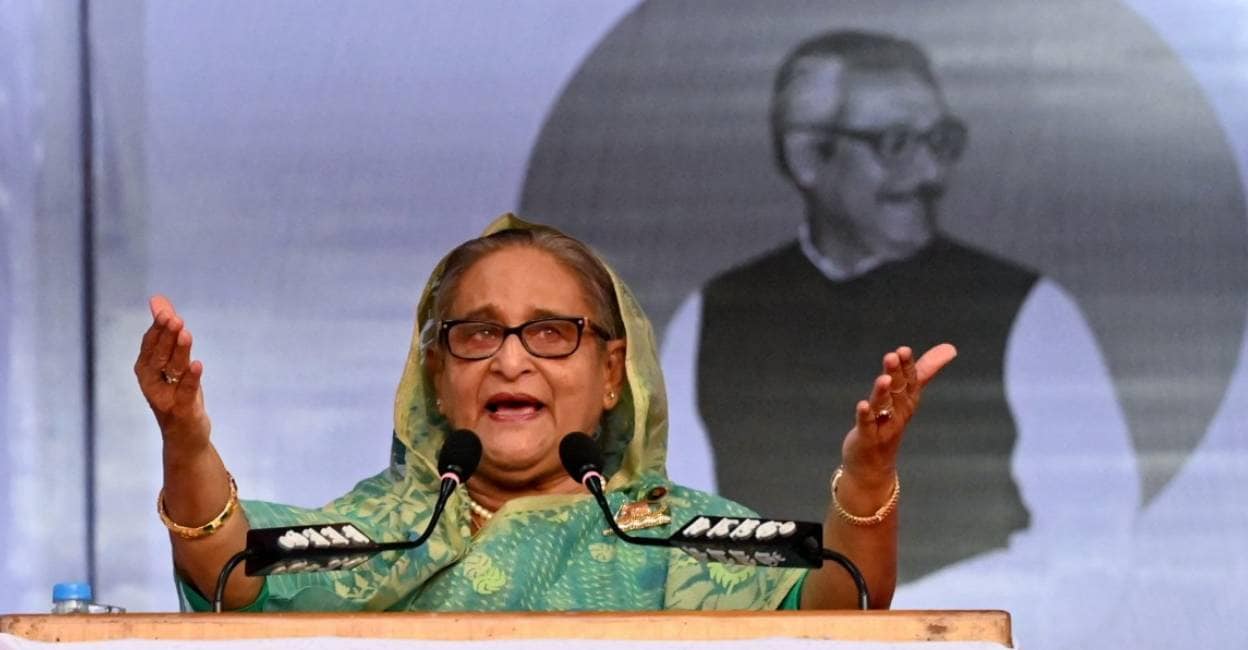 sheikh-hasina-c A file photo of Sheikh Hasina addressing a rally during an election campaign in Sylhet. Photo: AFP