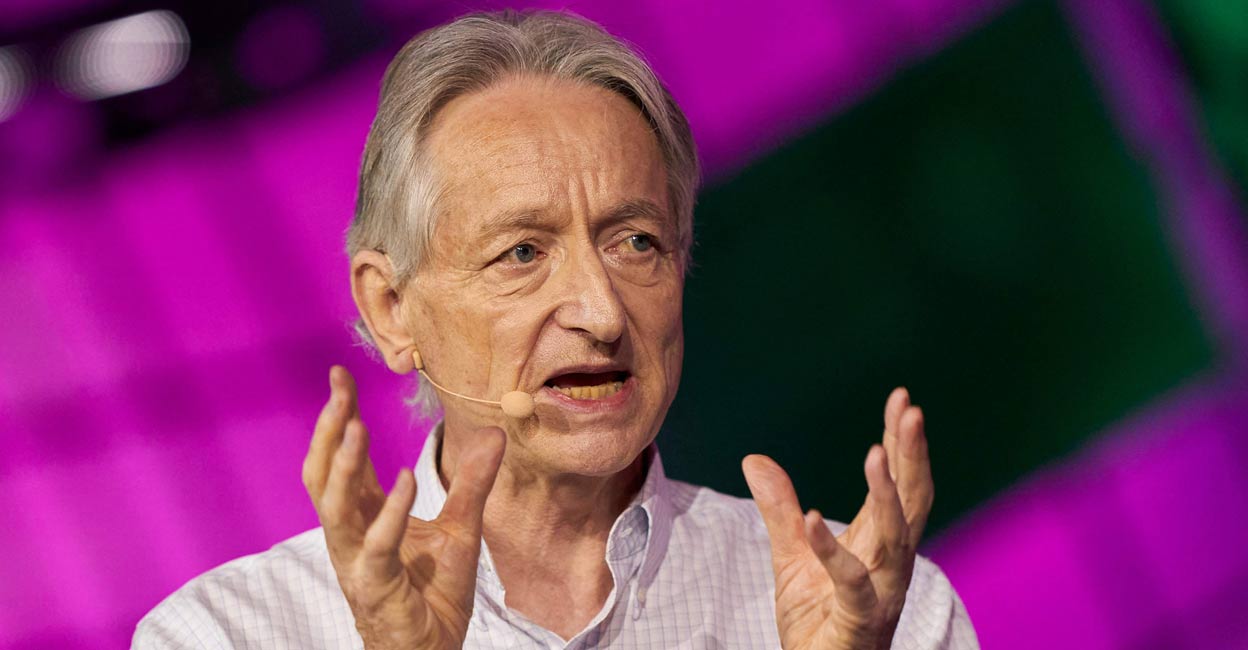 geoffrey-hinton-ls In this file photo taken on June 28, 2023, British-Canadian cognitive psychologist and computer scientist Geoffrey Hinton, known as the 'godfather of AI', speaks during the Collision Tech Conference at the Enercare Centre in Toronto, Ontario, Canada. Photo: AFP via PTI.