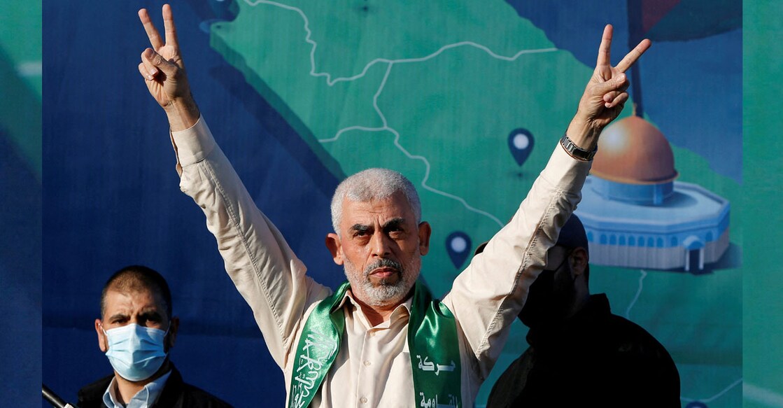 Hamas Gaza chief Yahya Sinwar gestures during an anti-Israel rally in Gaza City, May 24, 2021. File photo: Reuters/Mohammed Salem