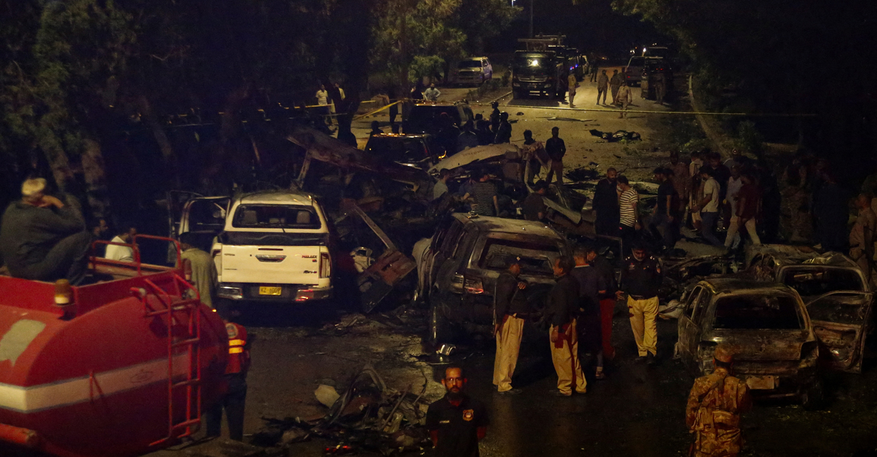 karachi airport attack After an explosion near Jinnah International Airport in Karachi, October 6, 2024. REUTERS/Shakil Adil