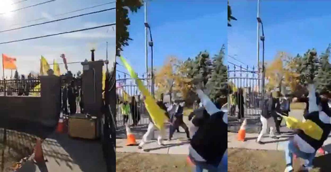 Attack at  Hindu Sabha temple in Brampton. Photo: Screengrab/Chandra Arya/X
