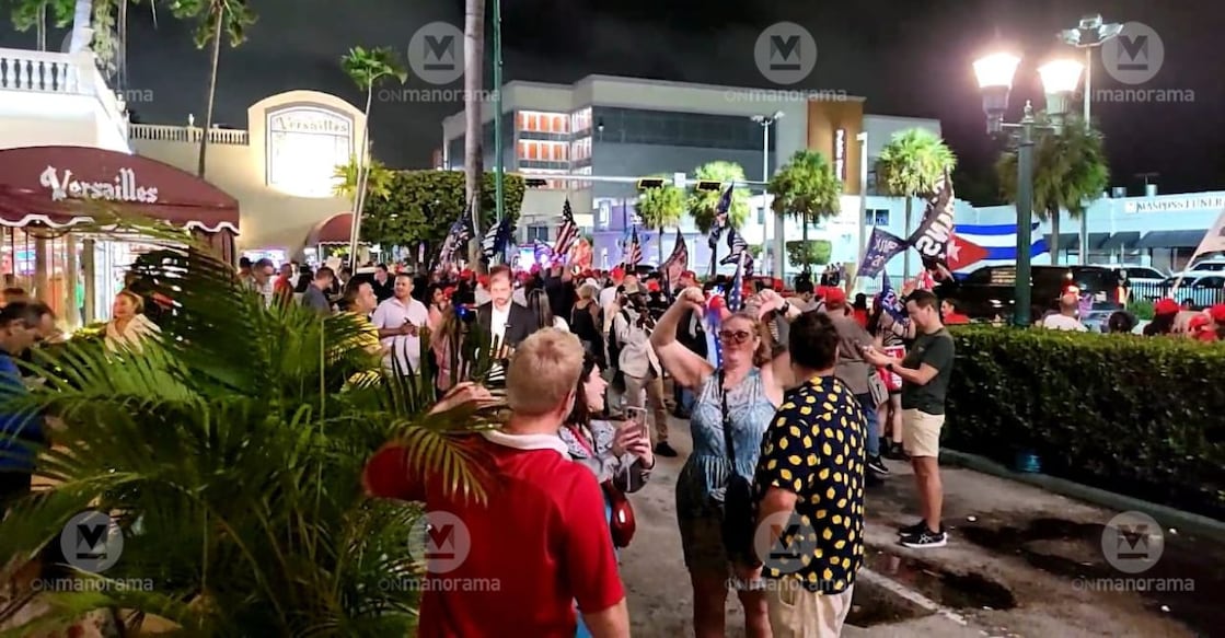 The watch party hosted by the Republican Party at Versailles unravelled another slice of American electoral politics, with festoons and cheers adding to the ambience. Photo: Manorama