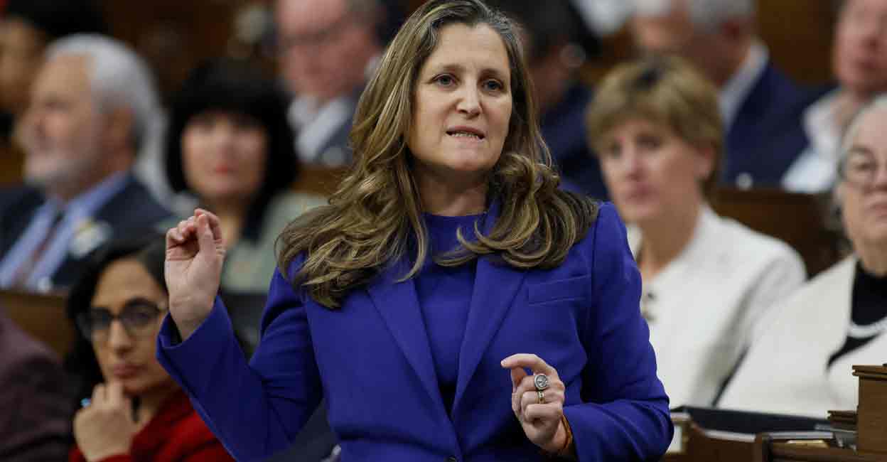 Canada's Deputy Prime Minister and Minister of Finance Chrystia Freeland speaks during Question Period in the House of Commons on Parliament Hill in Ottawa, Ontario, Canada December 3, 2024. File Photo: REUTERS/Blair Gable