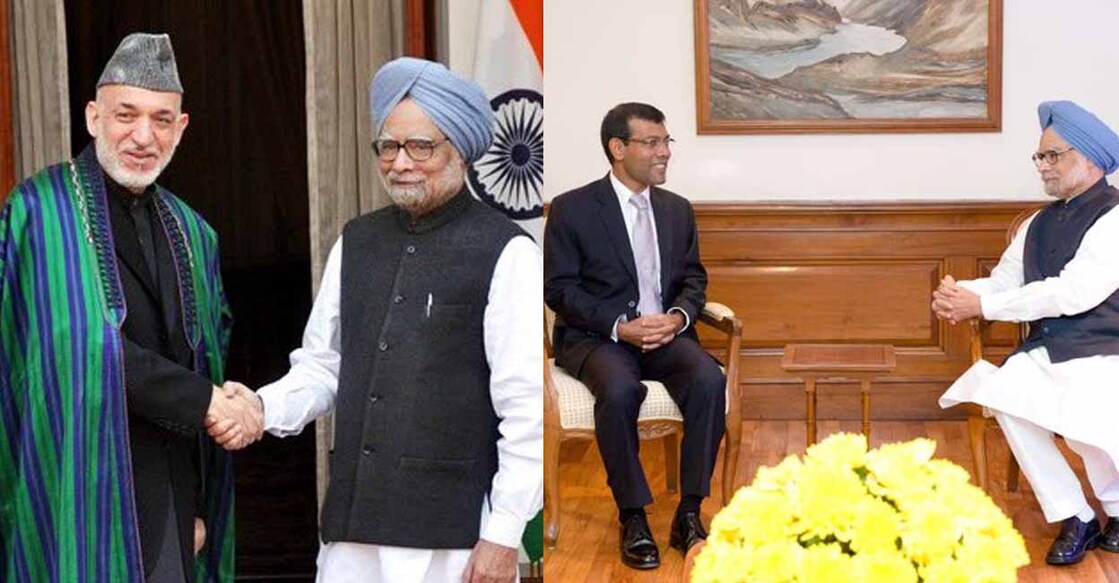 Former Afghan President Hamid Karzai and Mohamed Nasheed, the former President of the Maldives with Manmohan Singh. Photo: @KarzaiH, @MohamedNasheed/X