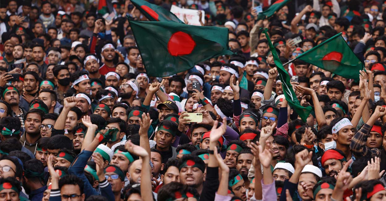 The Students Against Discrimination group holds the "March for Unity" rally. Photo: Mohammad Ponir Hossain/REUTERS