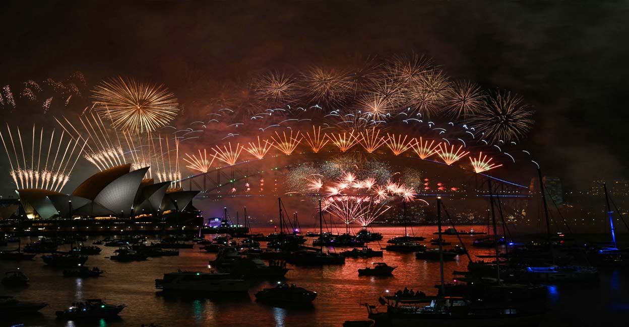 Fireworks light up the midnight sky over Sydney Harbour Bridge and Sydney Opera House during 2025 New Year’s Day celebrations. Photo: Saeed KHAN / AFP