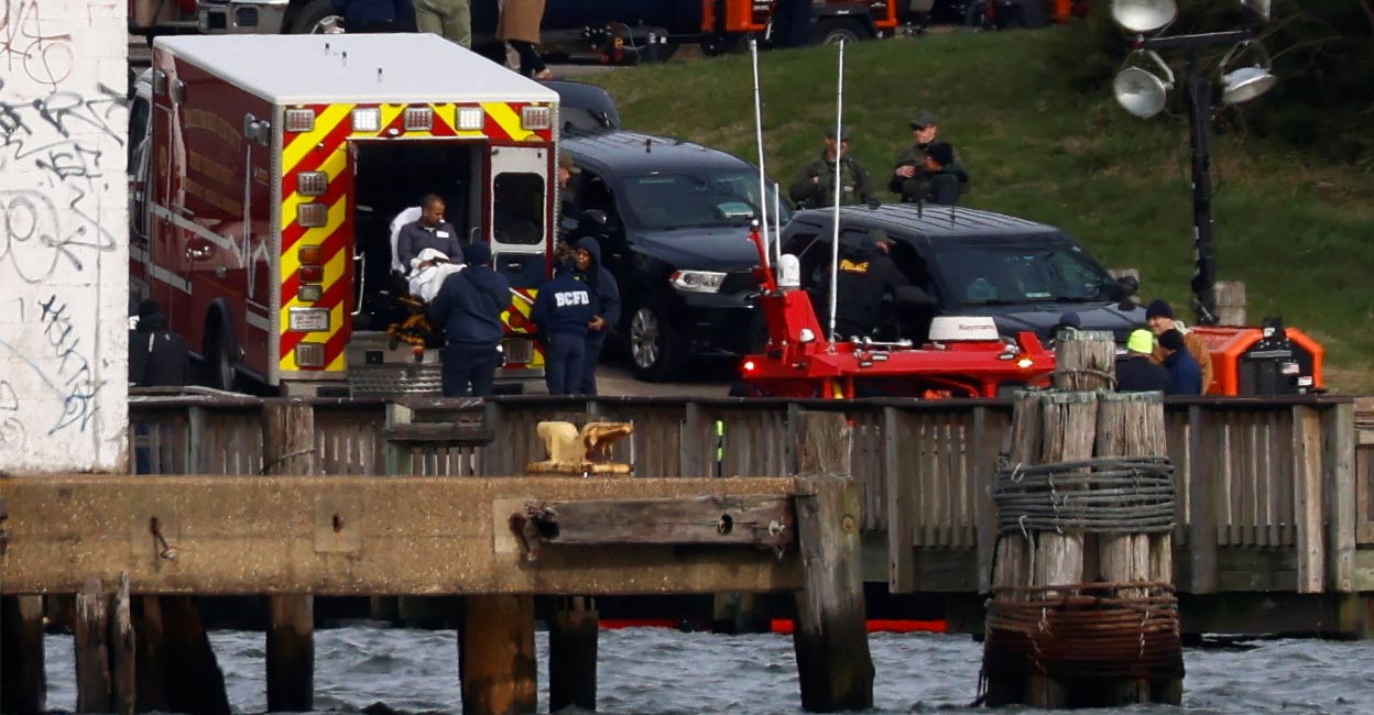 baltimore-bridge-collapse3-ls An injured sailor from the Dali cargo vessel is loaded into an ambulance, after getting taken off the ship, following Francis Scott Key Bridge collapse, in Baltimore, Maryland, US, March 26, 2024. Photo: Reuters.