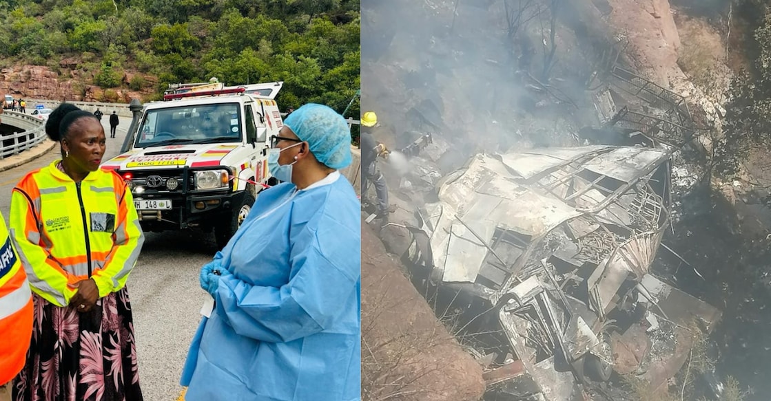 The driver lost control and collided with barriers on a bridge near Mamatlakala, causing the bus to go over the bridge and hit the ground, catching fire, according to a statement by the transport department. Photo: Reuters. 