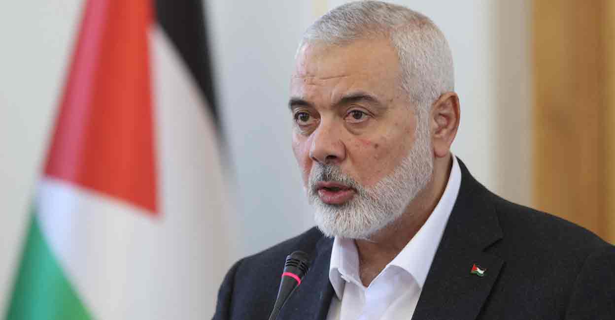 ISRAEL-PALESTINIANS-IRAN Palestinian group Hamas' top leader, Ismail Haniyeh speaks during a press conference in Tehran, Iran, March 26, 2024. File Photo: Majid Asgaripour/WANA (West Asia News Agency) via REUTERS