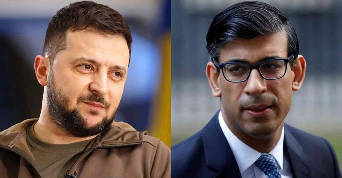 1) Ukrainian President Volodymyr Zelensky, 2) UK Prime Minister Rishi Sunak. Photo: File. 