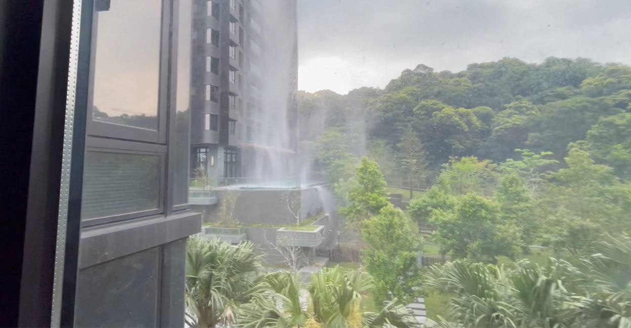 A view from behind a window as debris falls from a building, during an earthquake just off the eastern coast of Taiwan. Photo: Reuters. 