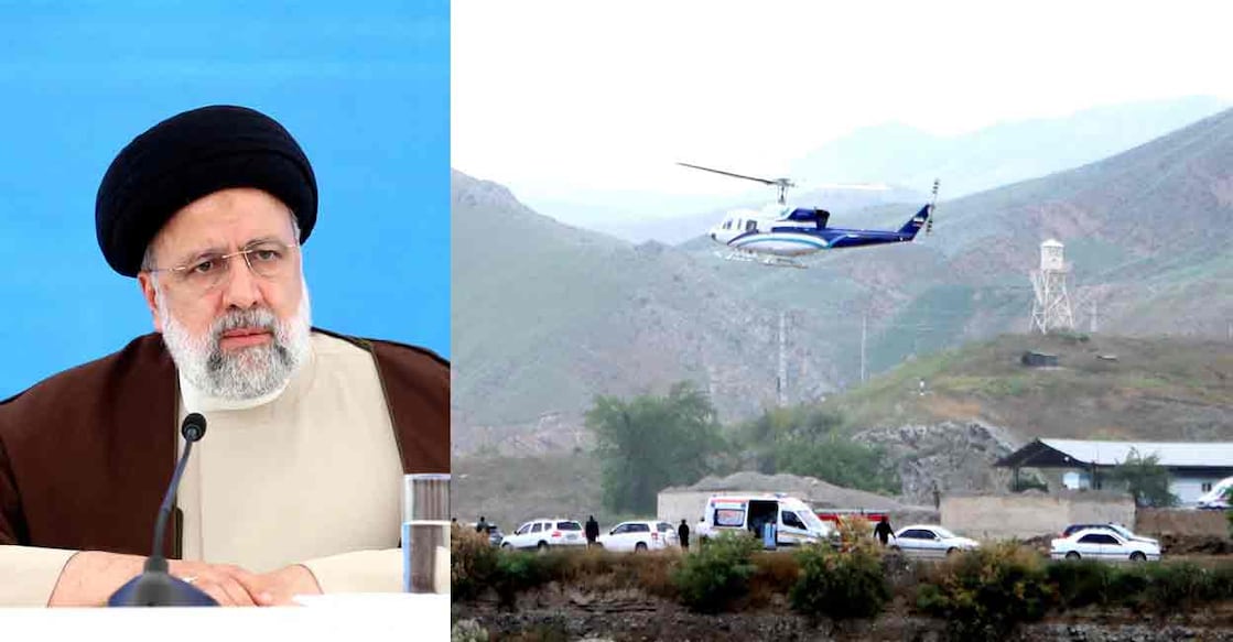 Iranian President Ebrahim Raisi; A helicopter carrying President Ebrahim Raisi takes off, May 19, 2024. Photo: Reuters