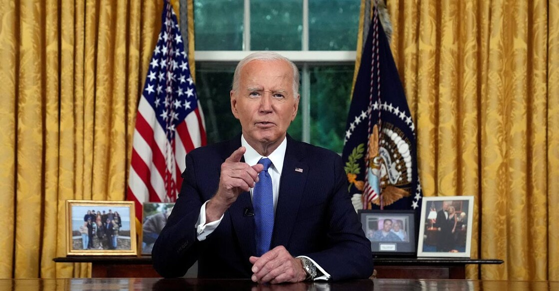 Joe Biden addresses the nation from the Oval Office of the White House in Washington. Photos: Reuters. 
