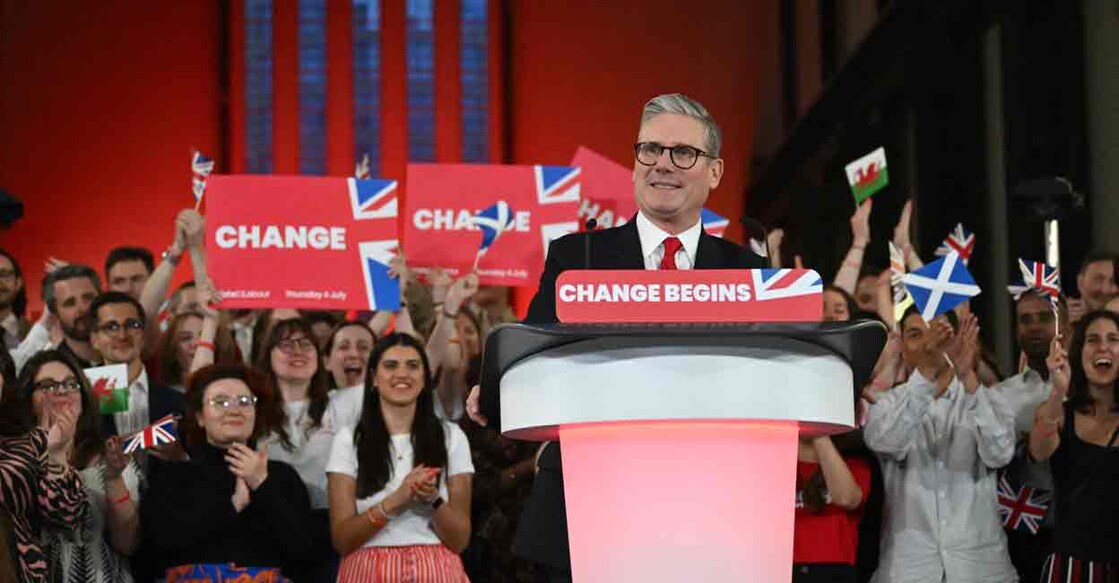Britain's Labour Party leader Keir Starmer delivers a speech during a victory rally at the Tate Modern in London early on July 5, 2024. The UK's Labour Party swept to power after winning the country's general election, crossing the 326-seat threshold for a working majority in the House of Commons. Photo: JUSTIN TALLIS / AFP