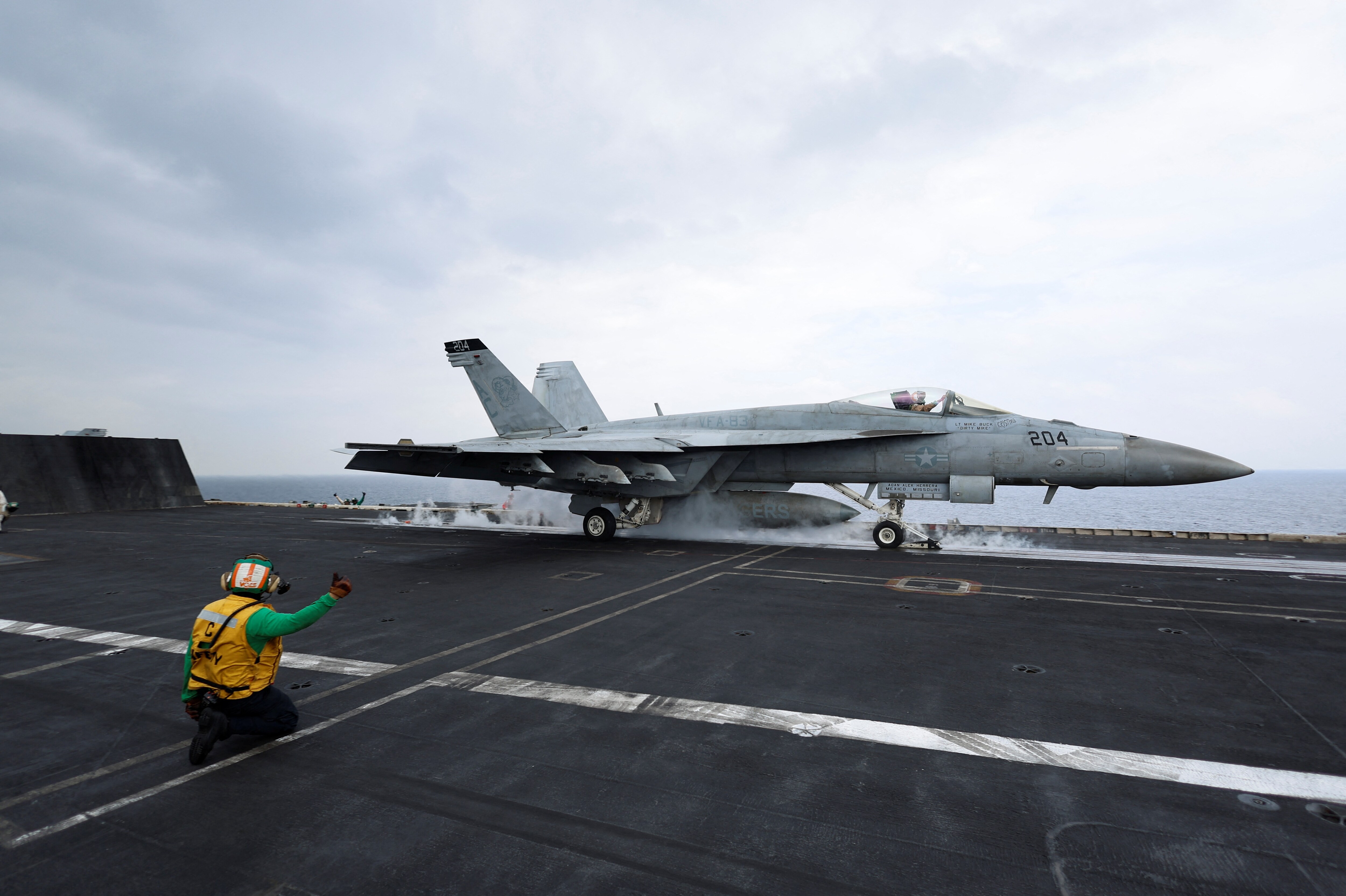 File photo: A F/A-18E Super Hornet fighter, USS Dwight D. Eisenhower, Red Sea, February 13, 2024. REUTERS/Hamad I Mohammed