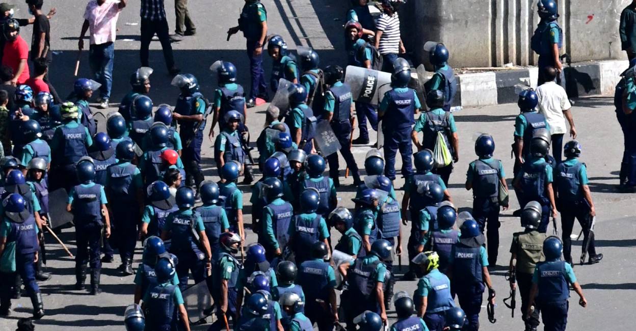 Bangladesh police try to disperse anti-Discrimination Student during a clash with police in Dhaka . Photo: AFP