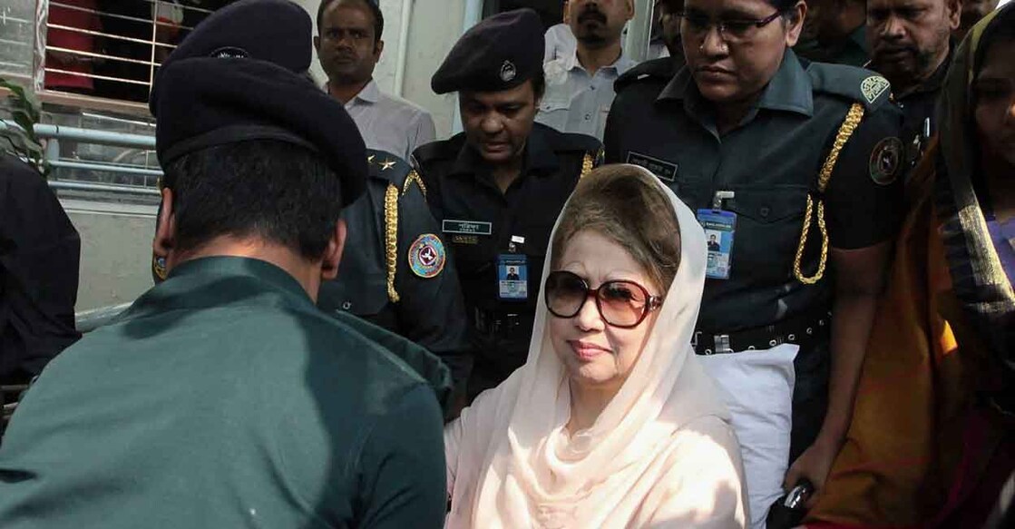 Former prime minister of Bangladesh, Khaleda Zia, looks on as she is escorted back to prison from a hospital visit in Dhaka on November 8, 2018. File photo: AFP