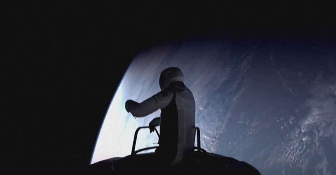 Jared Isaacman, 41, exits the SpaceX capsule on a tether into the vacuum of space, hundreds of miles from Earth during the world's first private spacewalk on Sept. 12, 2024, in a still image from video. Photo: SpaceX/Handout via Reuters